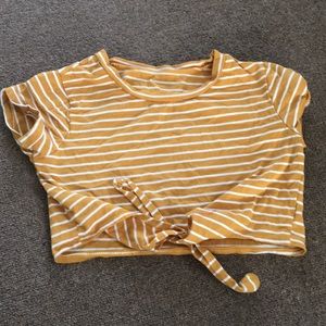 CROPPED MUSTARD YELLOW STRIPPED SHIRT